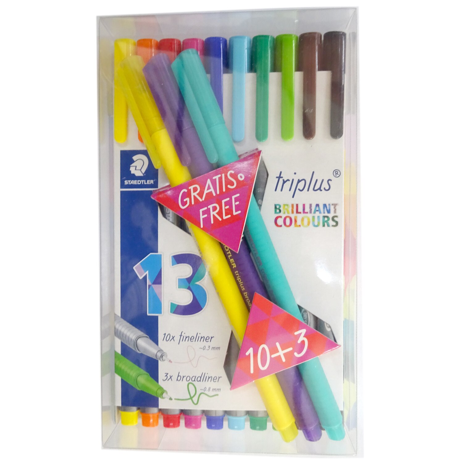 Set fineliner triplus Staedtler 10 culori 0.3 mm + 3 broadlinere 0.8 mm ST-334-TB13