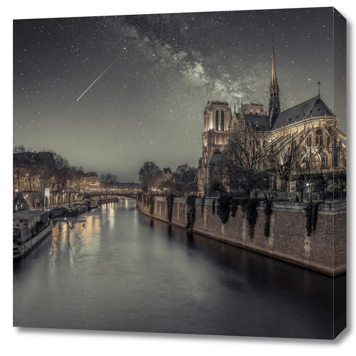 Pictura pe panza, Zakito Posters 70x70cm Notre-Dame de Paris pe timp de noapte, Assaf Frank