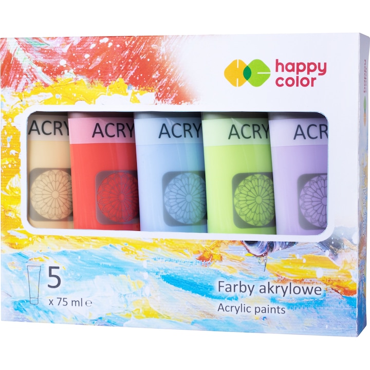 5x akril festék készlet, HappyColor, 1070742423, 75 ml, többszínű