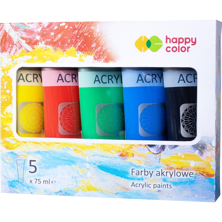 5x akril festék készlet, HappyColor, 1070742422, 75 ml, többszínű
