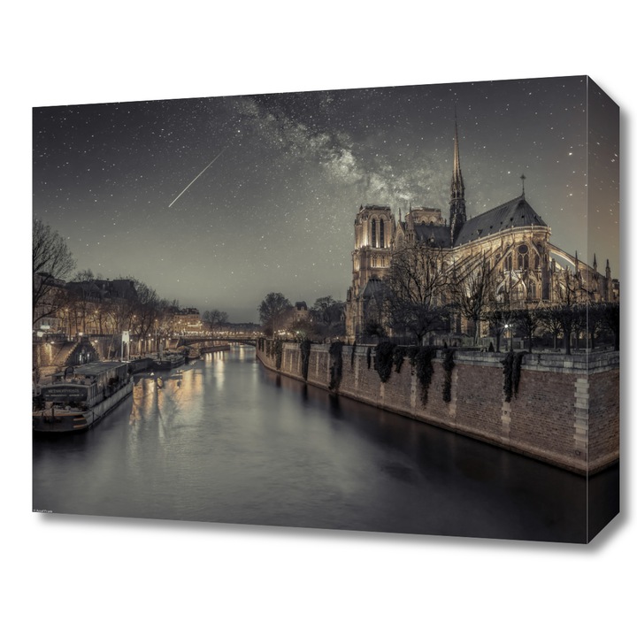 Pictura pe panza, Zakito Posters 50x40cm Notre-Dame de Paris pe timp de noapte, Assaf Frank