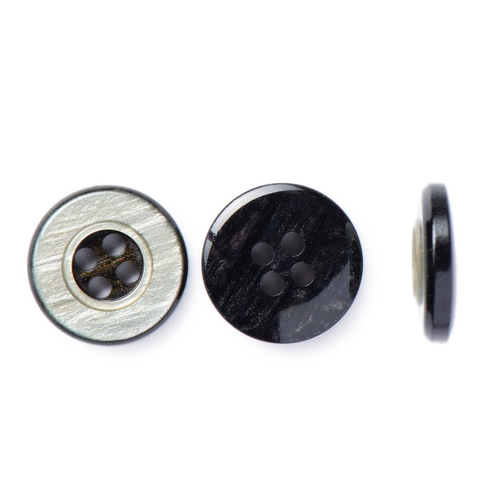 Set 10 nasturi din poliester cu finisaj lucios si margine tip sidef, gri, 15 mm L24