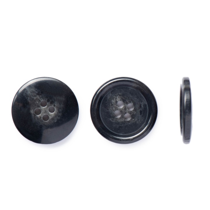 Комплект от 10 полиестерни копчета с лъскава имитация на кост, черни, 22 mm L36