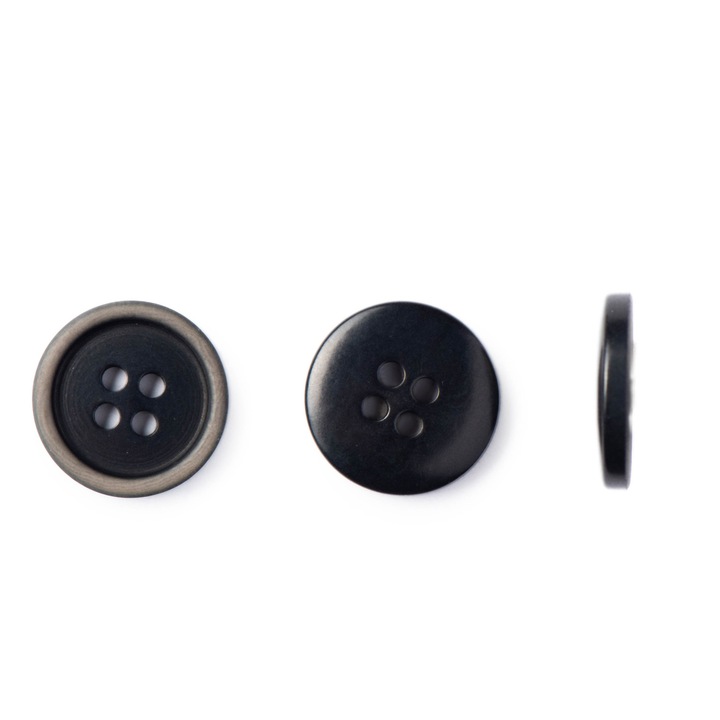 Set 10 nasturi negri din poliester cu finisaj mat si margini decolorate, 18 mm L28
