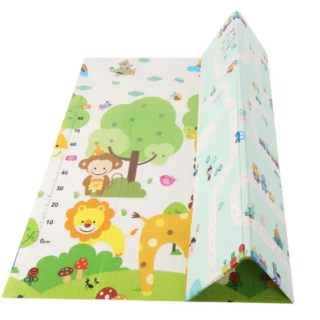 Covor de joaca termic girafa si tren 200 X 150 X 1.5 cm, Simply Joy, pliabil, antiderapant, educativ si interactiv cu doua fete, extra gros, protectie impotriva loviturilor, pentru fete si baieti