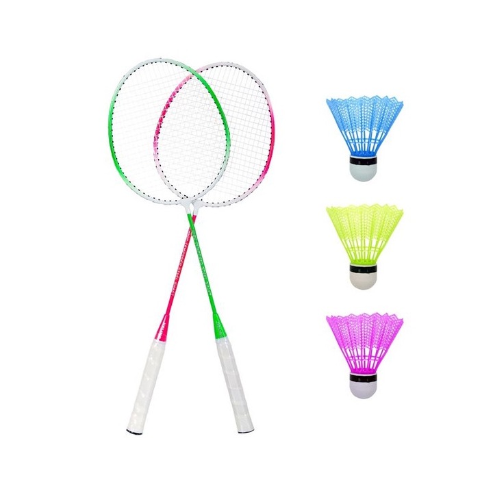 Комплект за бадминтон Jieling, 2 ракети, 3 пера, Калъф, Пластмаса, 66 см, Многоцветен