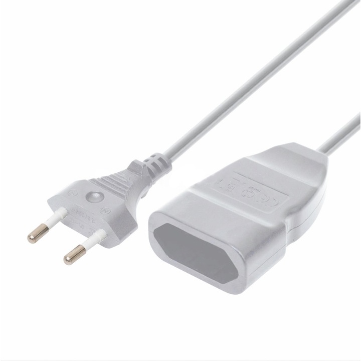 Prelungitor cu 2 fire, pentru aparate fara Schuko, 5 m, Alb