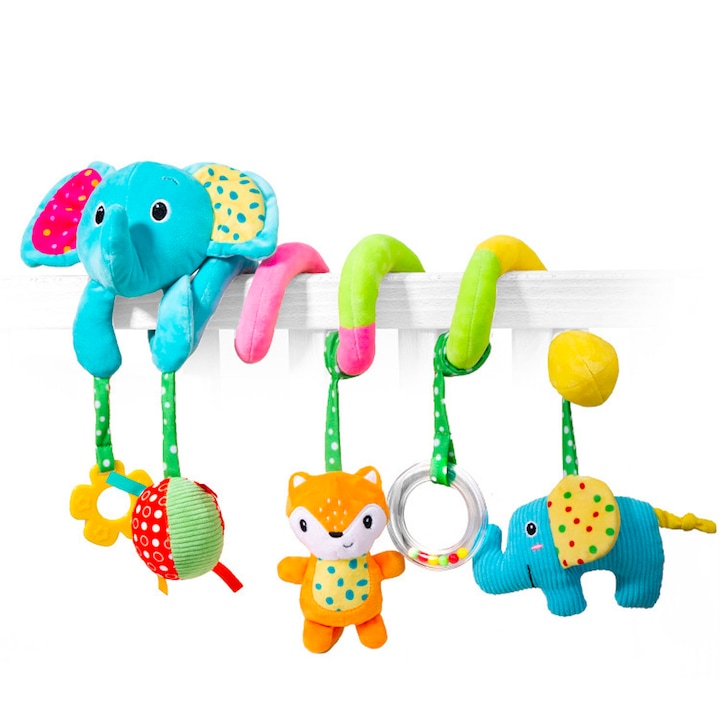 Jucarie bebe zornaitoare pentru patut/carucior Elefant, multicolor, Toyska®