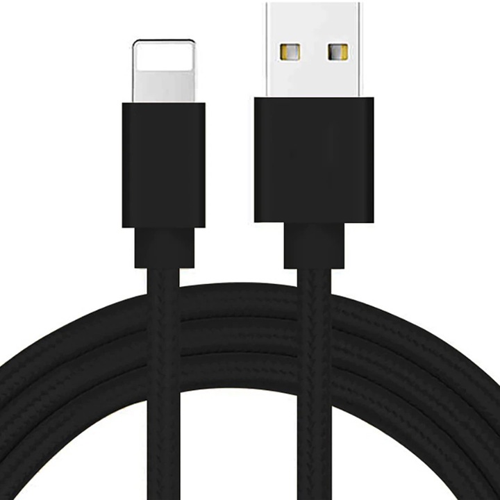 Кабел за данни и зареждане, USB, тип Lightning, бързо зареждане, 1 м, черен