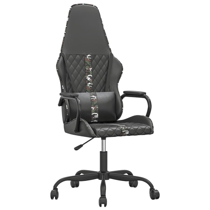 Scaun de gaming de masaj vidaXL, camuflaj si negru, piele ecologica, 12.05 kg