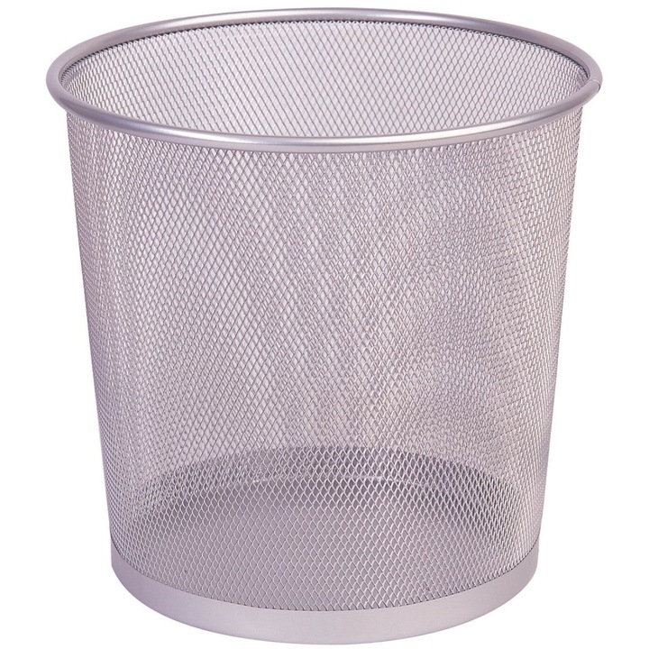 Cos din plasa metalica Q-CONNECT MESH, 12 litri, inaltime 28 cm, diametru 265/210 mm, argintiu