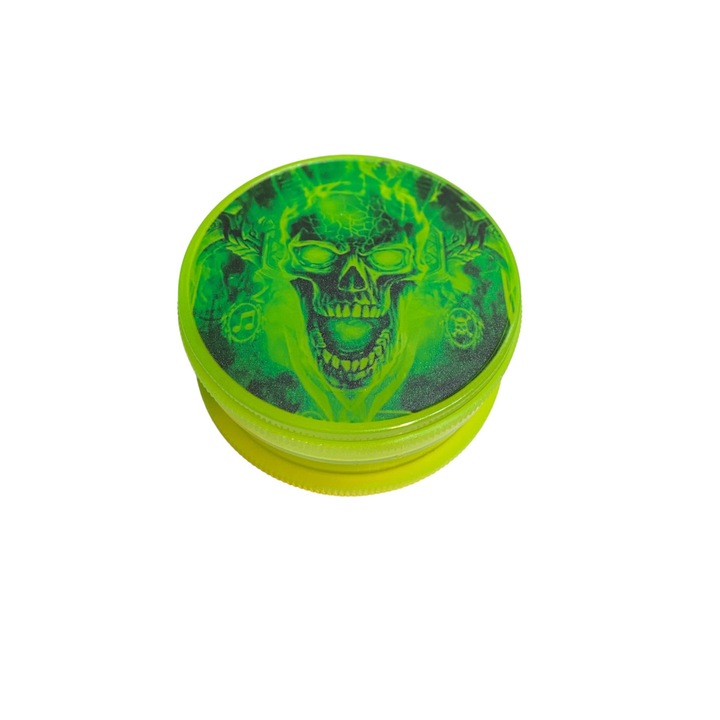 Grinder plastic Gentelo Skull Brain, diametru 55 mm, format din 3 parti, verde fosforescent