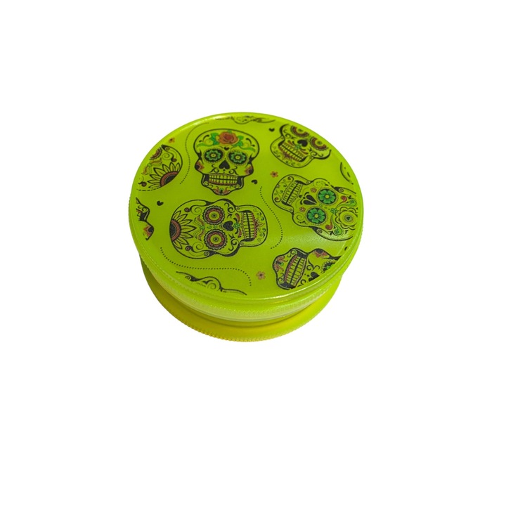 Grinder plastic Gentelo Skull Eyes, diametru 55 mm, format din 3 parti, verde fosforescent