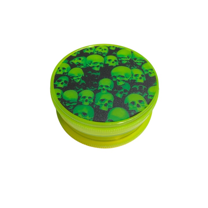 Grinder plastic Gentelo Skull Green, diametru 55 mm, format din 3 parti, verde fosforescent