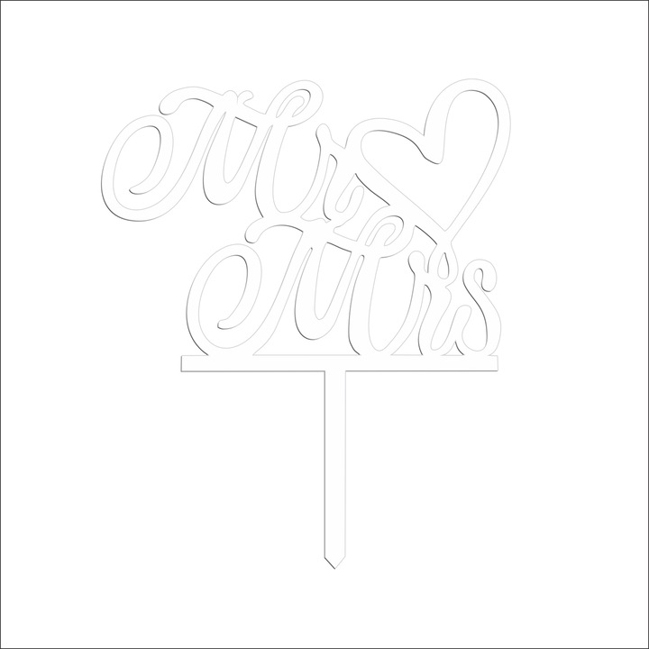 Topper tort Mr Mrs, Inedit Print, TC79, Alb, 16 cm