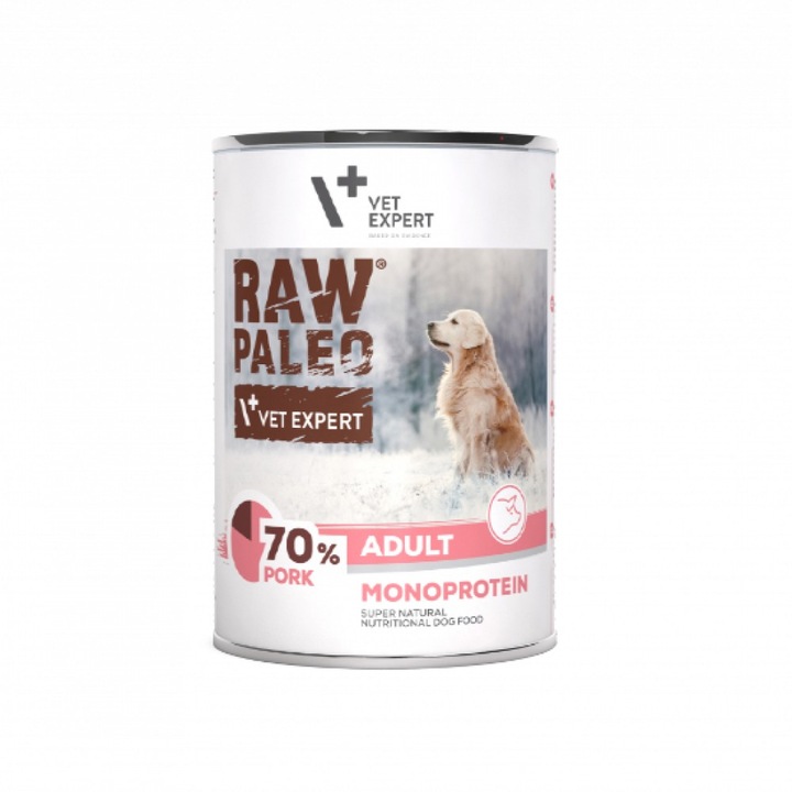 Nedves táp kutyáknak, Raw Paleo Adult, konzerv monoprotein, sertéshús 400 g