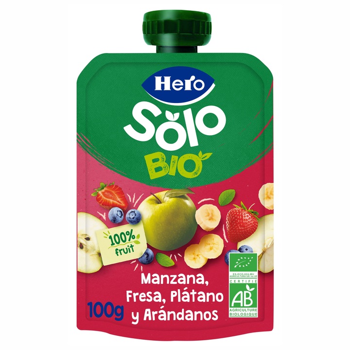 Gustare Hero Solo Ecologica (Bio) Mar, Capsuni, Banana Si Afine, 100g, de la 6 luni