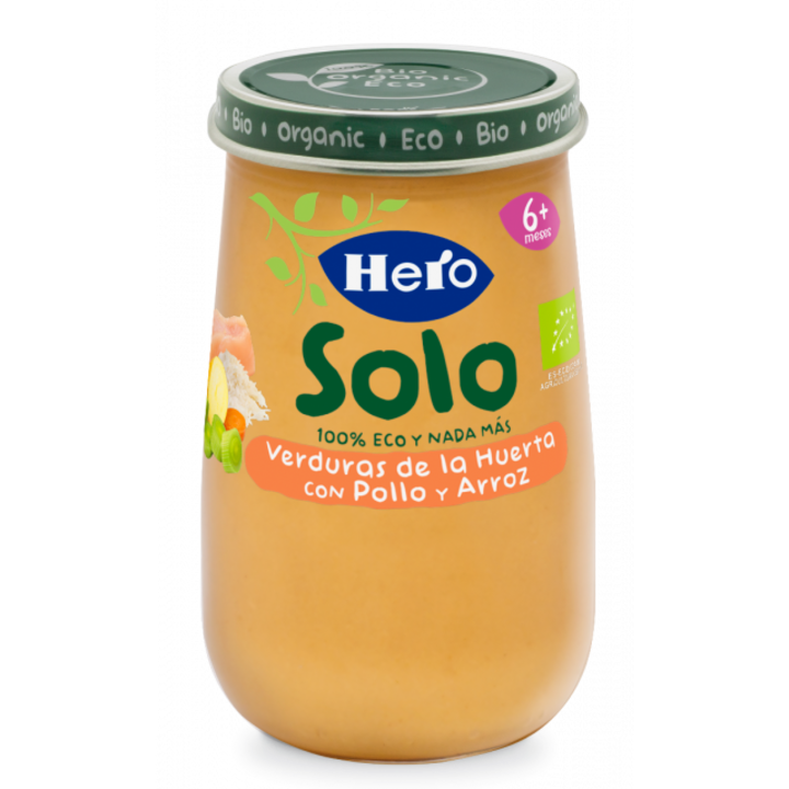 Бебешко меню Hero Baby Solo, Зеленчуци, Пиле и Ориз, 190гр, Еко, От 6 месеца