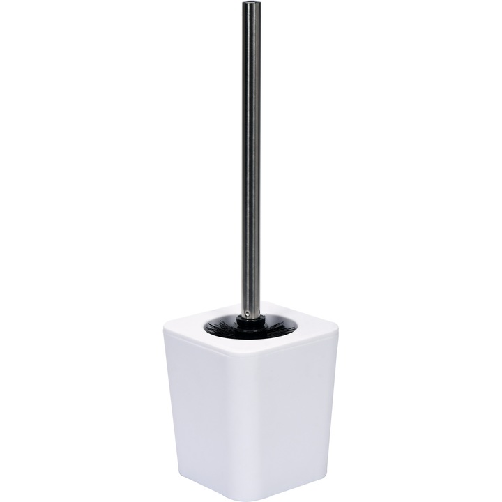 Perie WC cu suport, Fala, Plastic, Alb, Negru