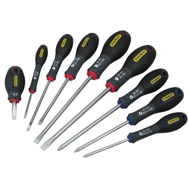 Комплект от 9 отвертки Stanley, Steel, Black