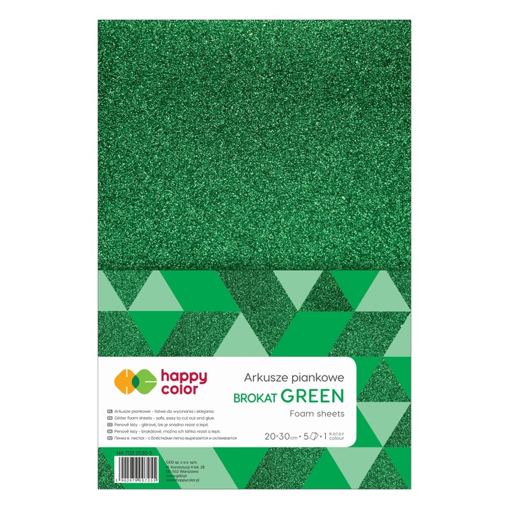Set 5 coli hartie gumata cu sclipici, Happy Color, 20 x 30 cm, Verde