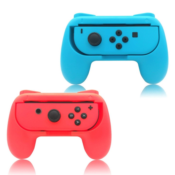 Set 2 manere pentru gamepad, Roffie, ABS, Compatibil cu Nintendo Switch/Switch OLED, Rosu/Albastru