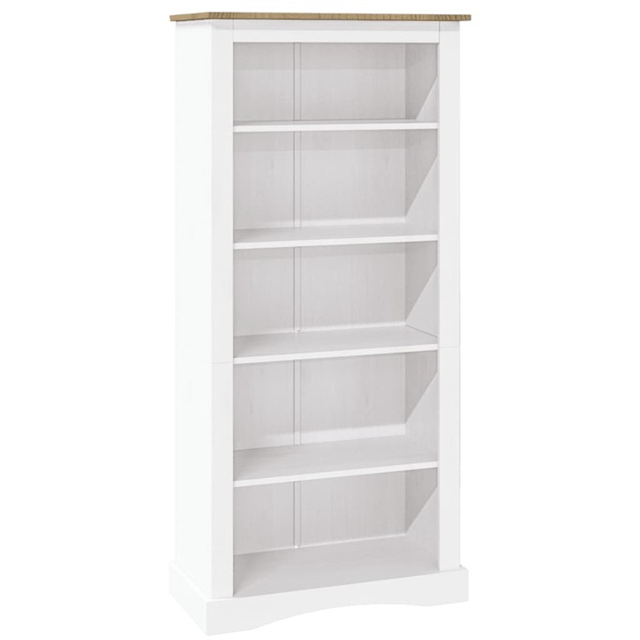 Biblioteca 5 rafturi, vidaXL, Pin Corona, 81x40x170 cm, Alb