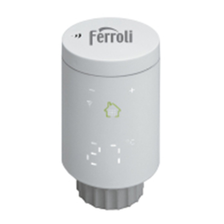 Cap termostat inteligent pentru calorifer Ferroli FER 808, Wi-Fi, afisaj digital lateral