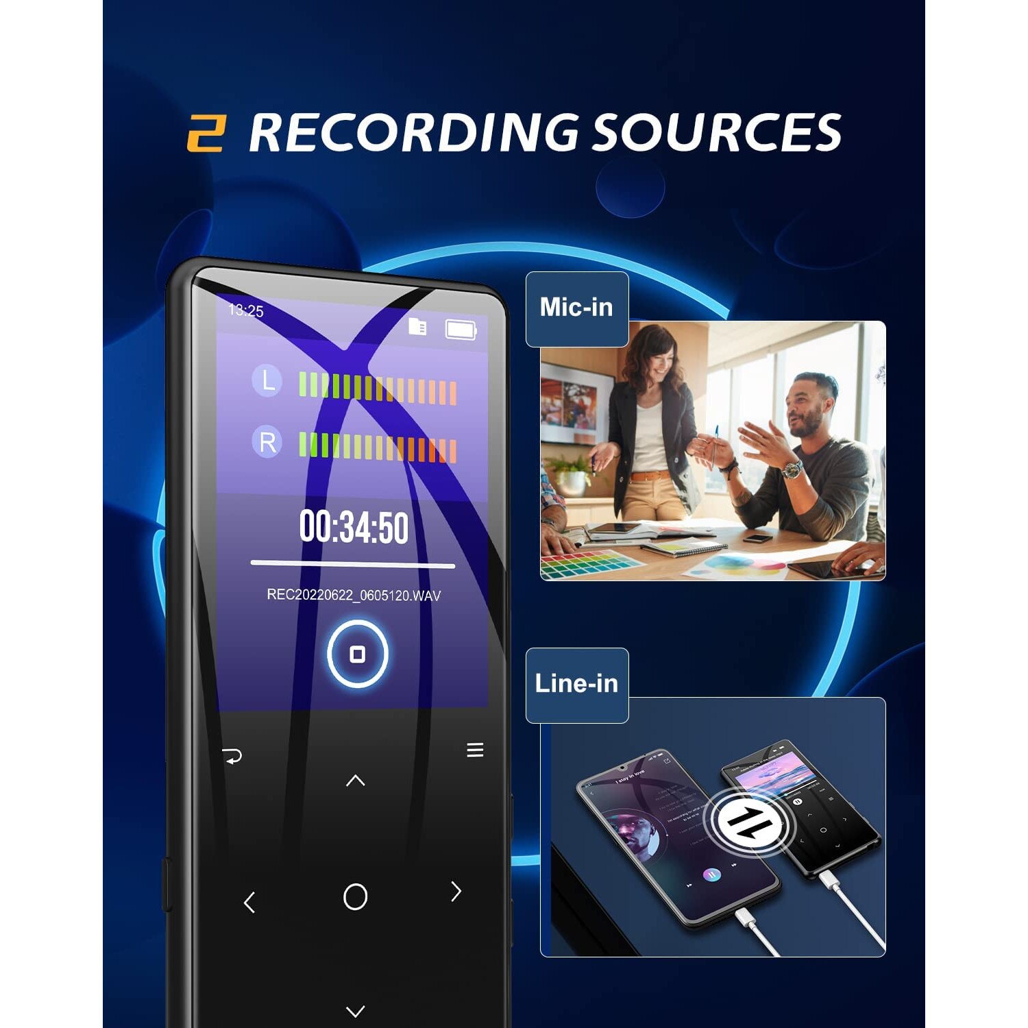 MP3 плейър, 32GB, Bluetooth 5.0, 2.4 инча екран, HiFi звук, Сензорни ...