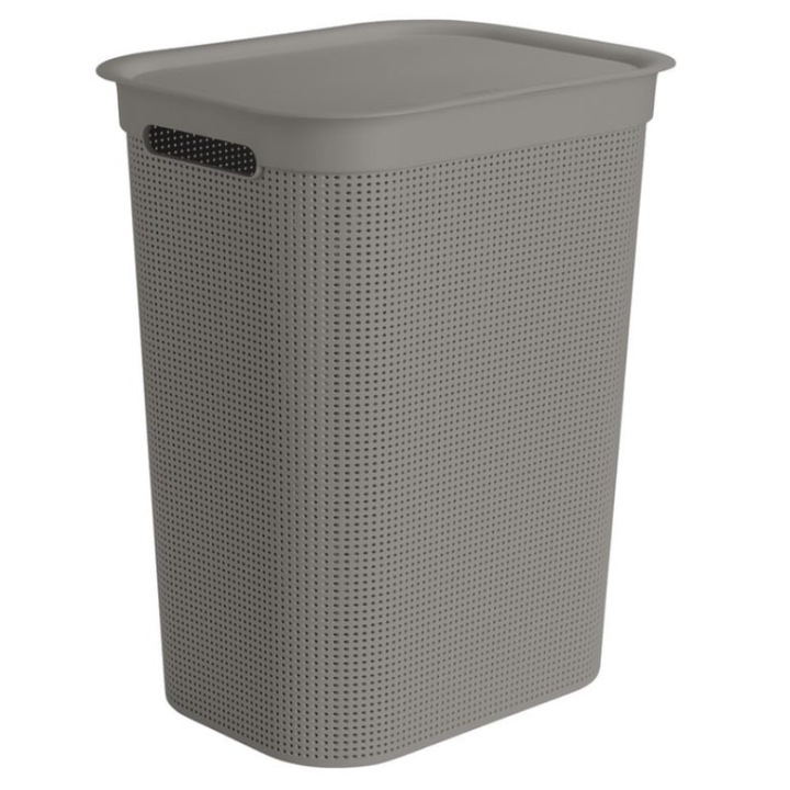 Cos rufe plastic cu capac cappuccino Rotho Brisen 50L