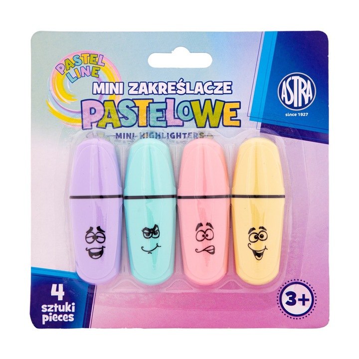 Set 4xmini carioci/highlighter, Astra, Pastel, Multicolor