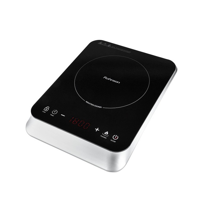 Индукционен котлон Rohnson R-2450, 2000W, 10 нива на температурата, Защита от деца, Таймер, Защита от прегряване, Черен