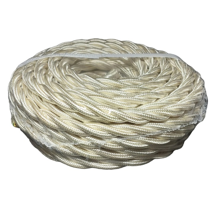 Cablu Textil Impletit, Retro Electrica®, FANTON, 3 x 1.5 mm, 10 m, Cablu Electric Textil Vintage Pentru Instalatii Interioare, Conductor Cupru, Izolatie PVC, Invelis Textil Decorativ, Pentru Cablaj Retro, Iluminat Vintage, Proiecte DIY, Ivory/Bej