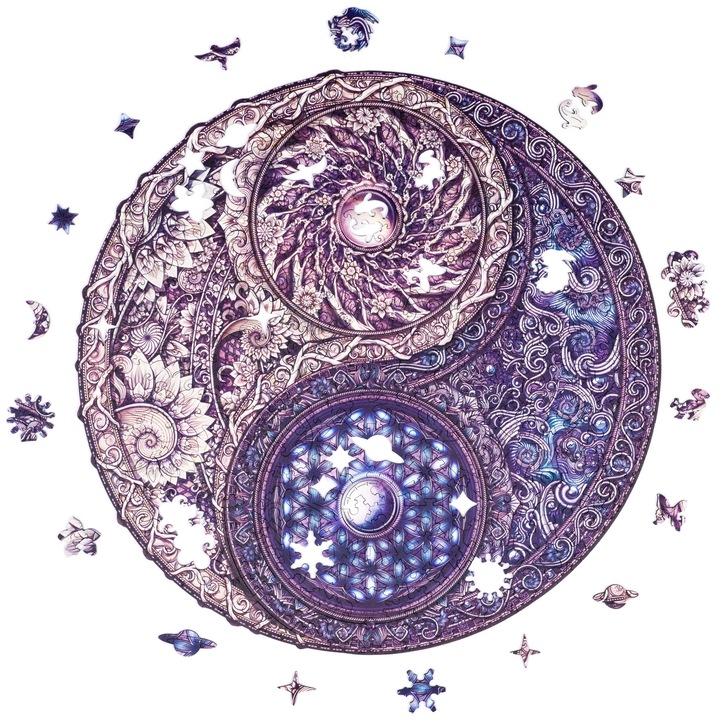 Пъзел, Дърво, Mandala, Yin and Yang, King Size, A3, 350 части, Диаметър 33 см