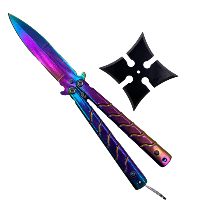 Kit Autoaparare Ninja, Cutit Fluture Fade 17 cm, Steluta Ninja Shuriken de Aruncat, Dalimag