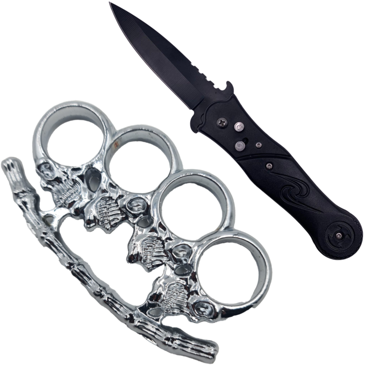 Kit Autoaparare Tactic, Briceag Stealth Deschidere Automata 20 cm, Pumnal Tip Box Model 4 Cranii Vintage, Dalimag