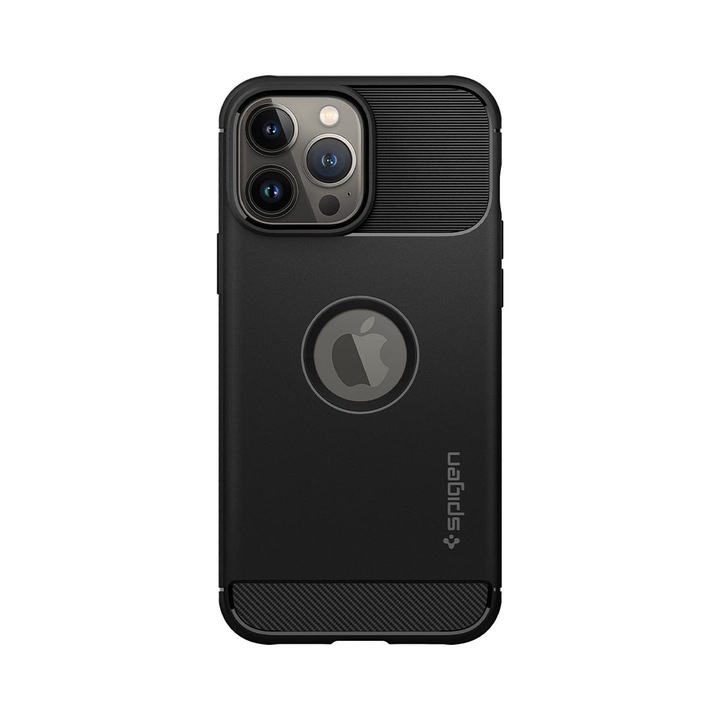 Калъф за телефон Rugged Armor Spigen, съвместим с Iphone 13 Pro, издръжлив материал, тънък дизайн, съвместим с безжично зареждане, черен