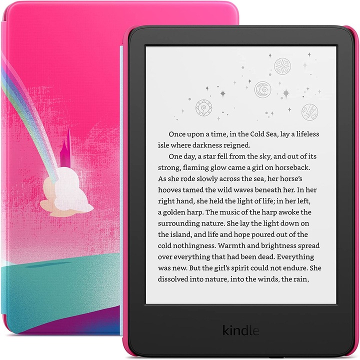 Ebook Reader Kindle Kids 2022, Display 6 inch, 16 GB, Wi-FI, UBB-C, Husa Unicorn Valley, Negru