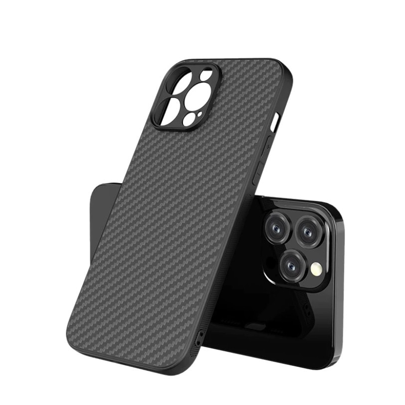 Karbonszálas tok, iPhone 13 Pro Max készülékhez, Aramid kevlár, Fekete