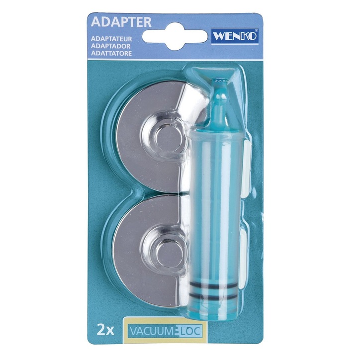Set sistem prindere vacum pentru suportii de baie, 2 agatatori si o seringa de vacum, argintiu lucios, Wenko Vacuum Loc
