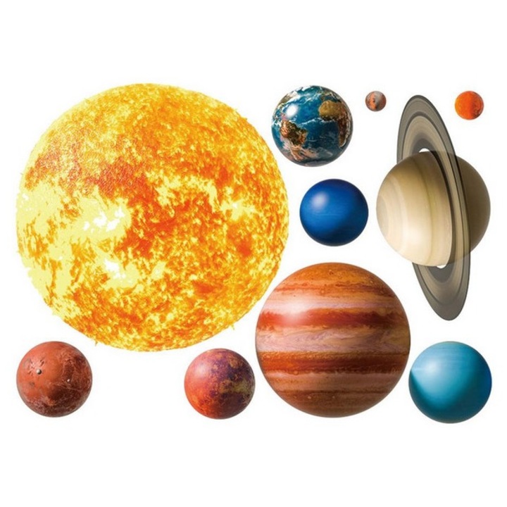 Sticker Decorativ Autocolant DAVIDAMI CONCEPT® model Sistemul Solar cu Soare si 9 Planete, dimensiune 160 x 35 cm