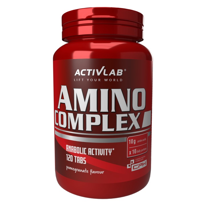Activlab Amino Complex 120 tablete – Supliment cu aminoacizi esentiali si BCAA din hidrolizate proteice, sprijina sinteza proteinelor, cresterea masei musculare si recuperarea rapida dupa antrenament, potrivit pentru intoleranta la lactoza