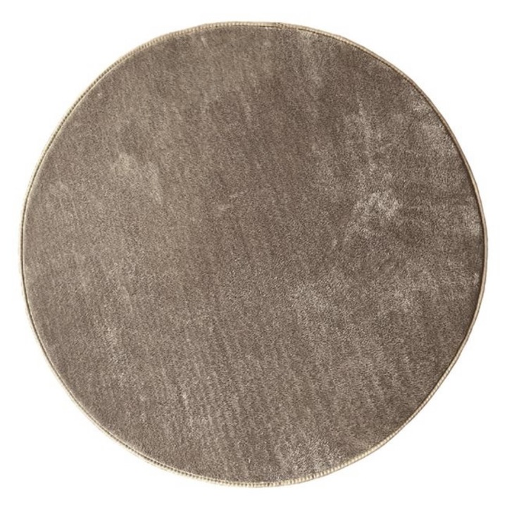 Covor decorativ rotund, bej, cu textura de velur, si partea inferioara anti-alunecare, 70 cm