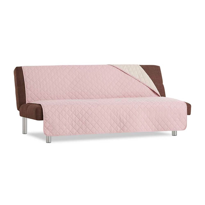 Husa canapea fara brate Sofazip matlasata reversibila Roz - Bej, Lungime 80 cm