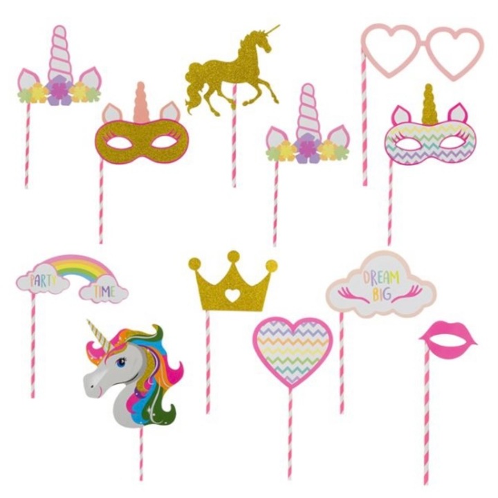 Set Accesorii Party Unicorn Glitter Auriu - 12buc