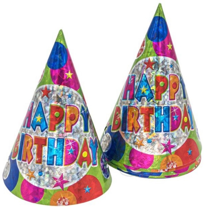 Set 6 coifuri pentru aniversari, multicolor, ''Happy birthday'', 17 cm