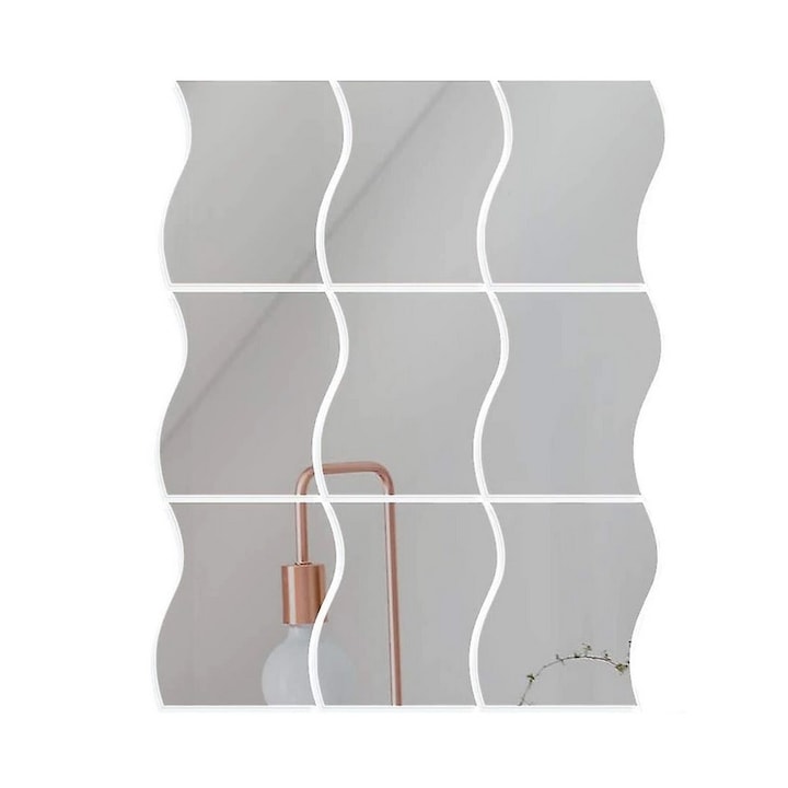 Set 9 Oglinzi Acrilice Decorative Autoadezive DAVIDAMI CONCEPT® model Valuri, dimensiune 19 x 17 cm