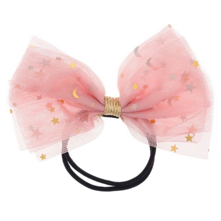 Elastic de par pentru fetite, roz/negru, fundita