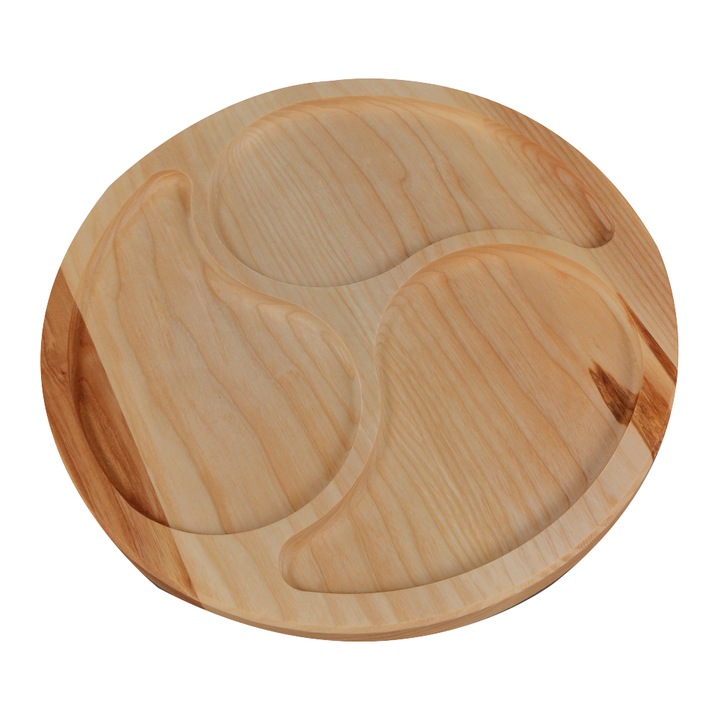 Platou din Lemn cu 3 compartimente, Rotund, 30 cm