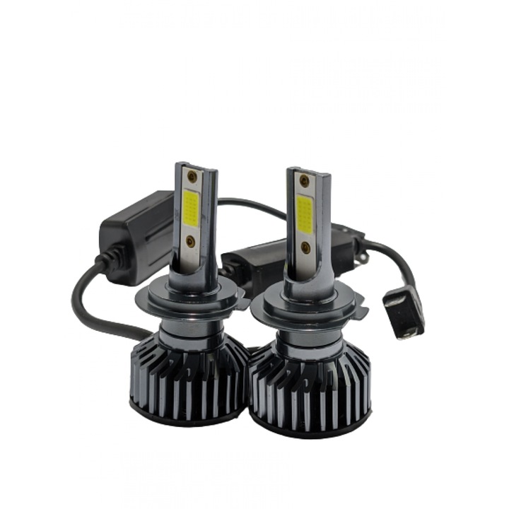 Set 2 Becuri LED H7 100W, F2 COB, Ventilator Slim, Canbus - Lumina Alba Rece 6000K